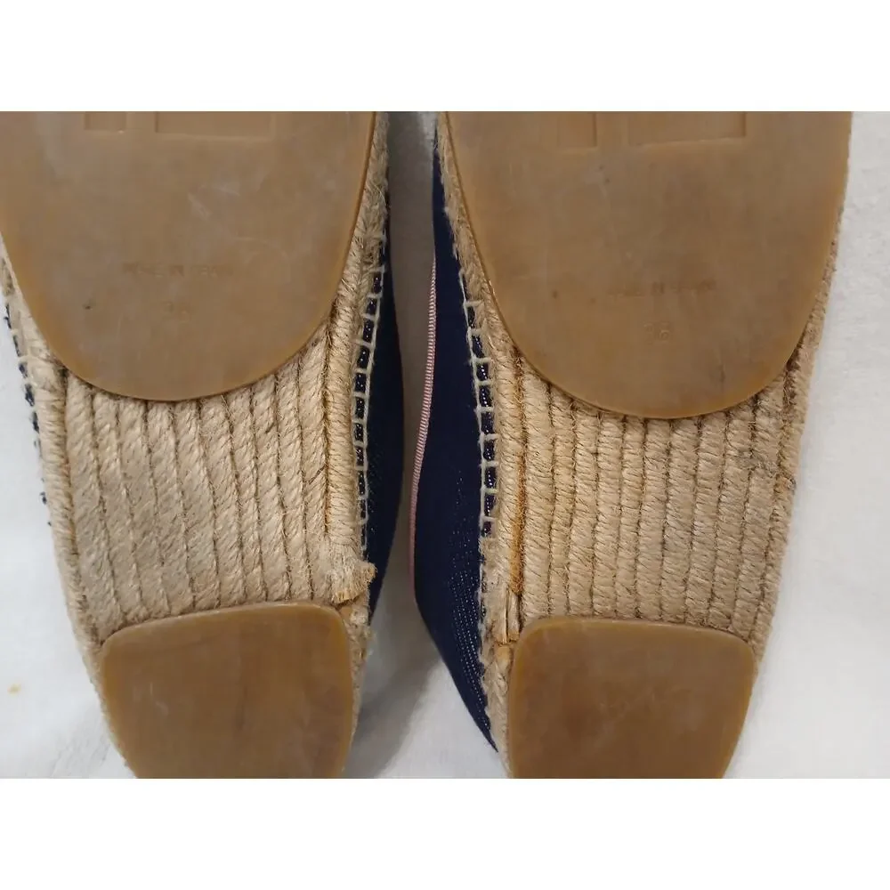 Fendi Junia Espadrilles Sz 38 Blue Denim Pink Patent Leather Cap Toe Summer Flat